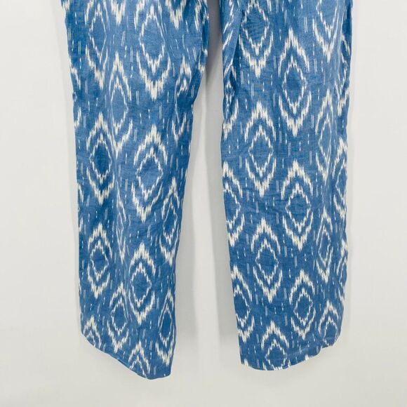 Chico's Size Medium 12 Blue & White Ikat Print Linen Wide Leg Pants - Picture 9 of 9